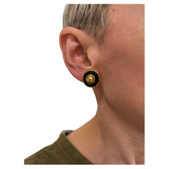 TIFFANY & CO. 18k Gelbgold & Onyx Knopf-Ohrringe 1980s Vintage By/Pouch