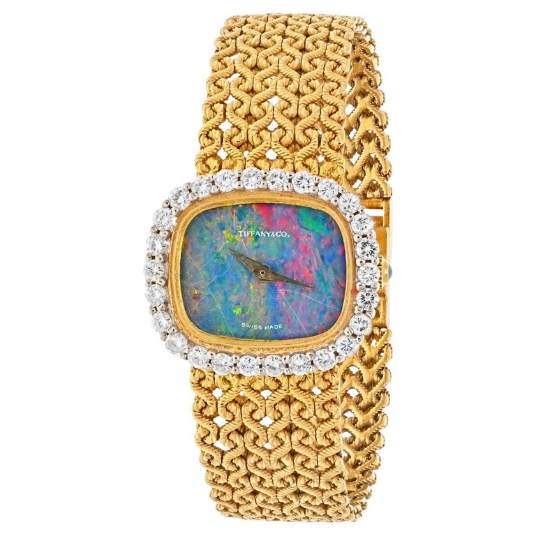 Tiffany and Co. 18K Yellow Gold Opal Dial Vintage Watch For Sale at 1stDibs