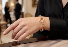 Tiffany & Co 18K Yellow Gold Open Heart Clasp Heavy Link Bracelet 45.5 Grams