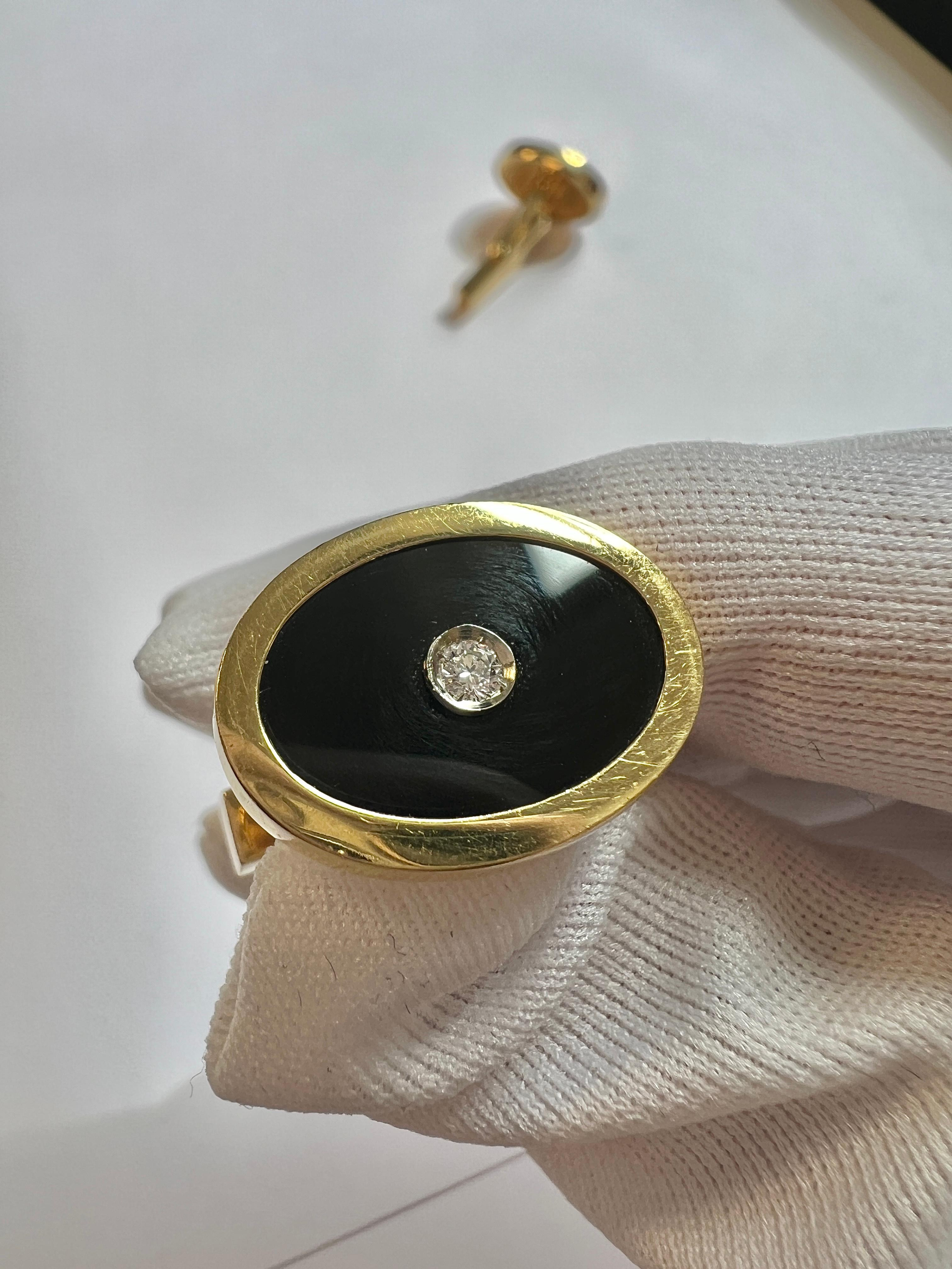 TIFFANY & Co. - Ciondoli ovali in oro giallo 18 carati con onice nero e diamanti in vendita 3