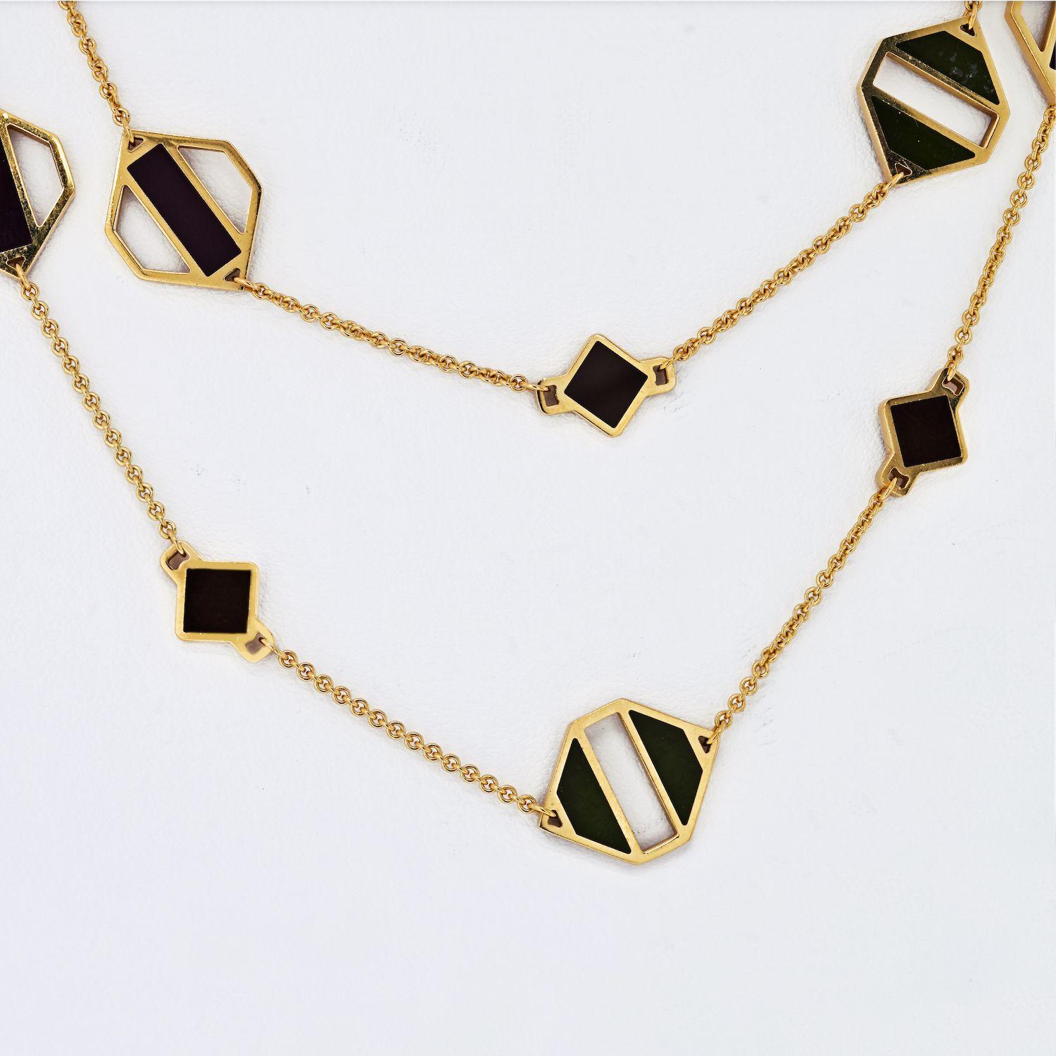 Tiffany & Co. 18K Yellow Gold Paloma Picasso Enamel Station Chain Necklace. 36 inches. Delicate and feminine design. 

