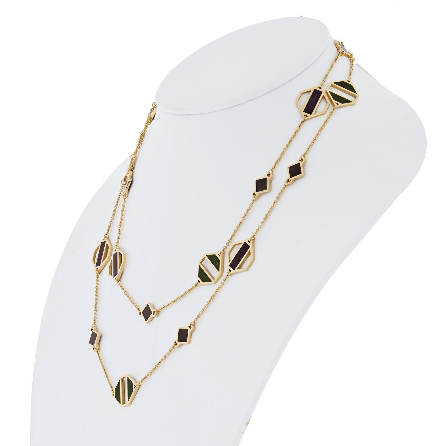 Tiffany & Co. 18 Karat Yellow Gold Paloma Picasso Enamel Station Chain Necklace In Excellent Condition In New York, NY