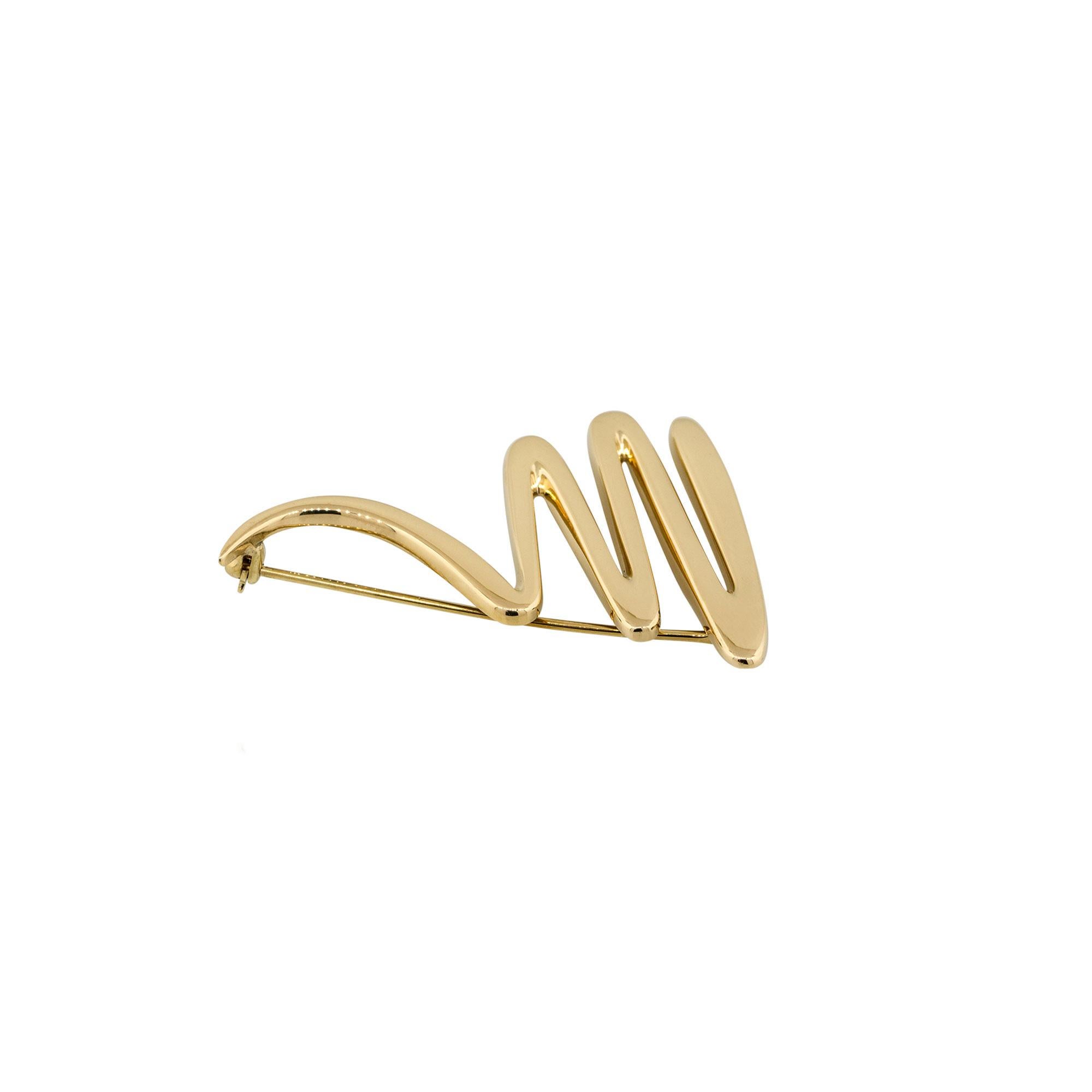 Tiffany & Co. 18k Yellow Gold Paloma Picasso Zig Zag Brooch Pin In Stock In Excellent Condition For Sale In Boca Raton, FL