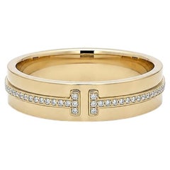 Tiffany & Co. 18k Yellow Gold Pave Diamond T Wide Eternity Band Ring sz 10.5