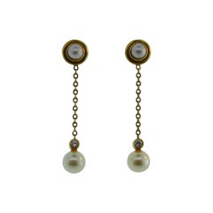 Tiffany & Co. 18k Yellow Gold, Pearl & Diamond Drop Earrings w/Pouch Classic