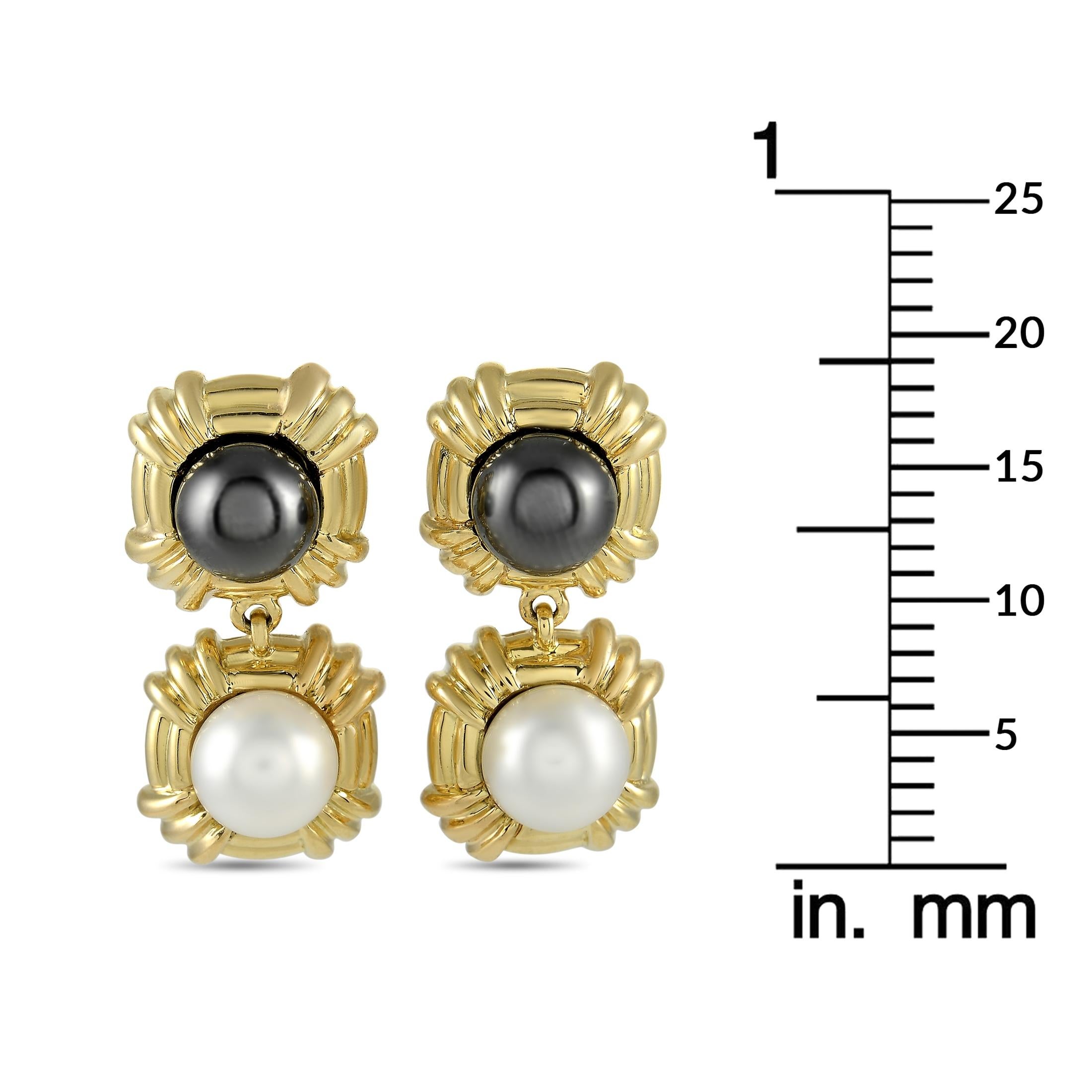 Mixed Cut Tiffany & Co. 18K Yellow Gold Pearl Hematite Stud Earrings
