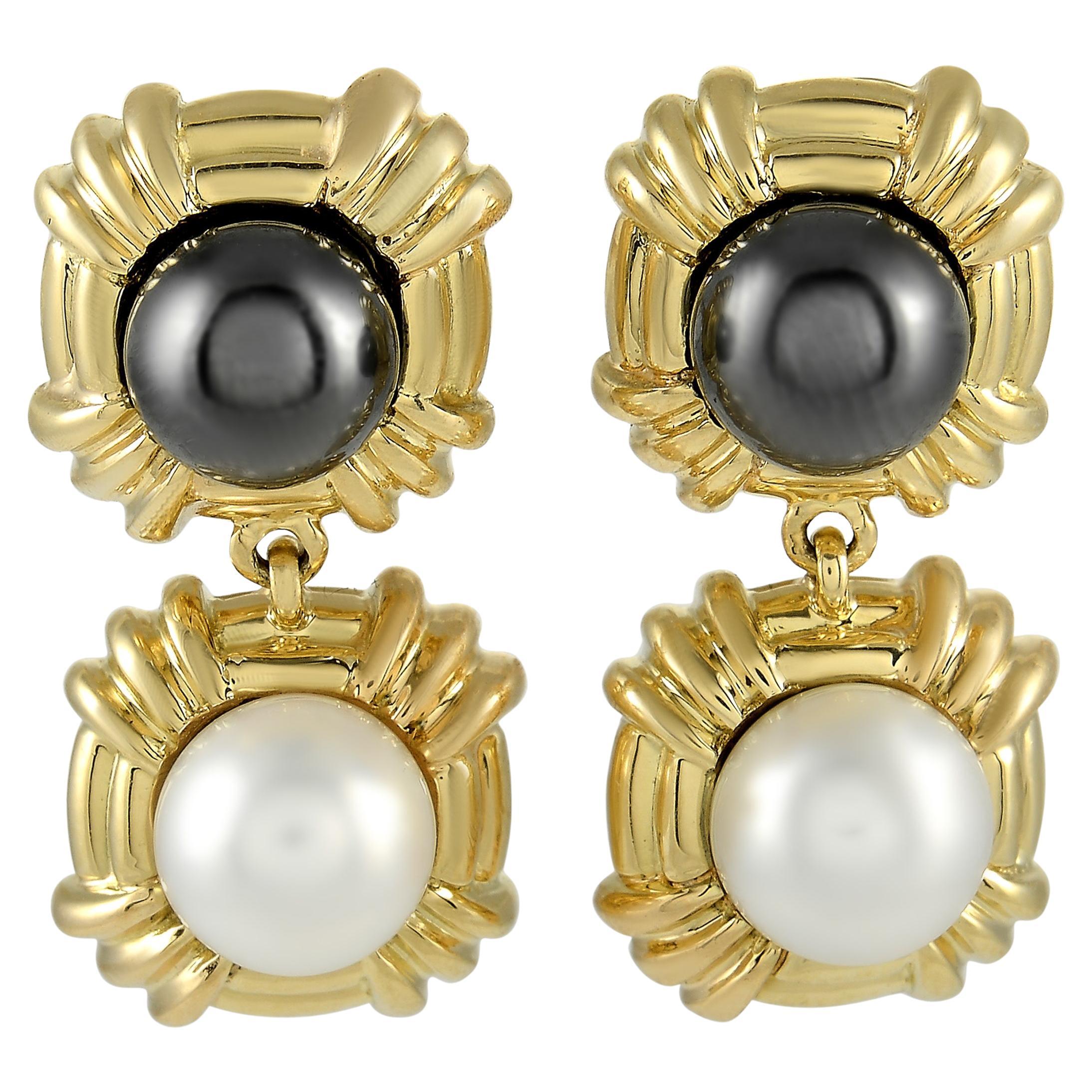 Tiffany & Co. 18K Yellow Gold Pearl Hematite Stud Earrings