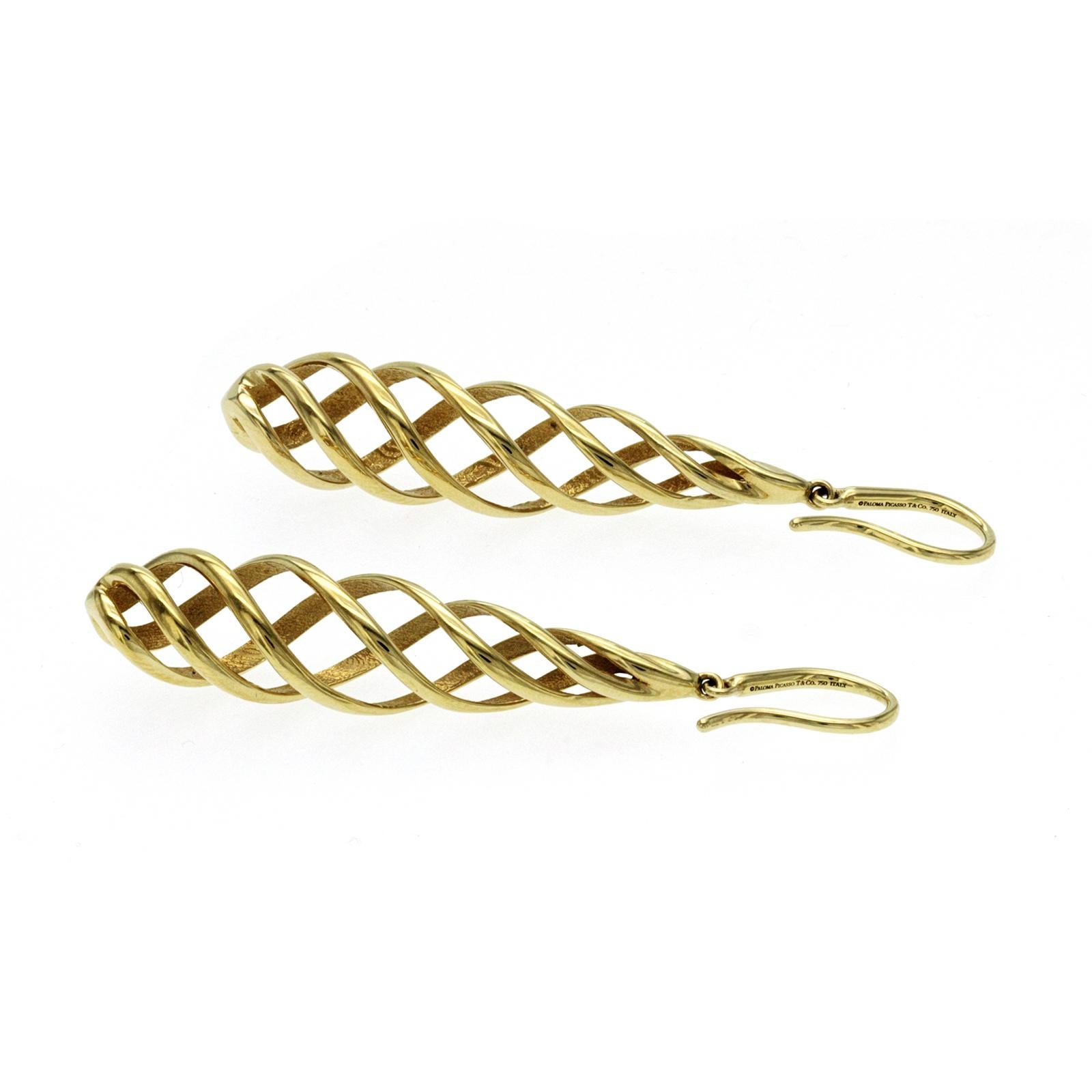 Tiffany & Co 18K Yellow Gold Picasso Venezia Luce Dangle Earrings In Excellent Condition In Los Angeles, CA