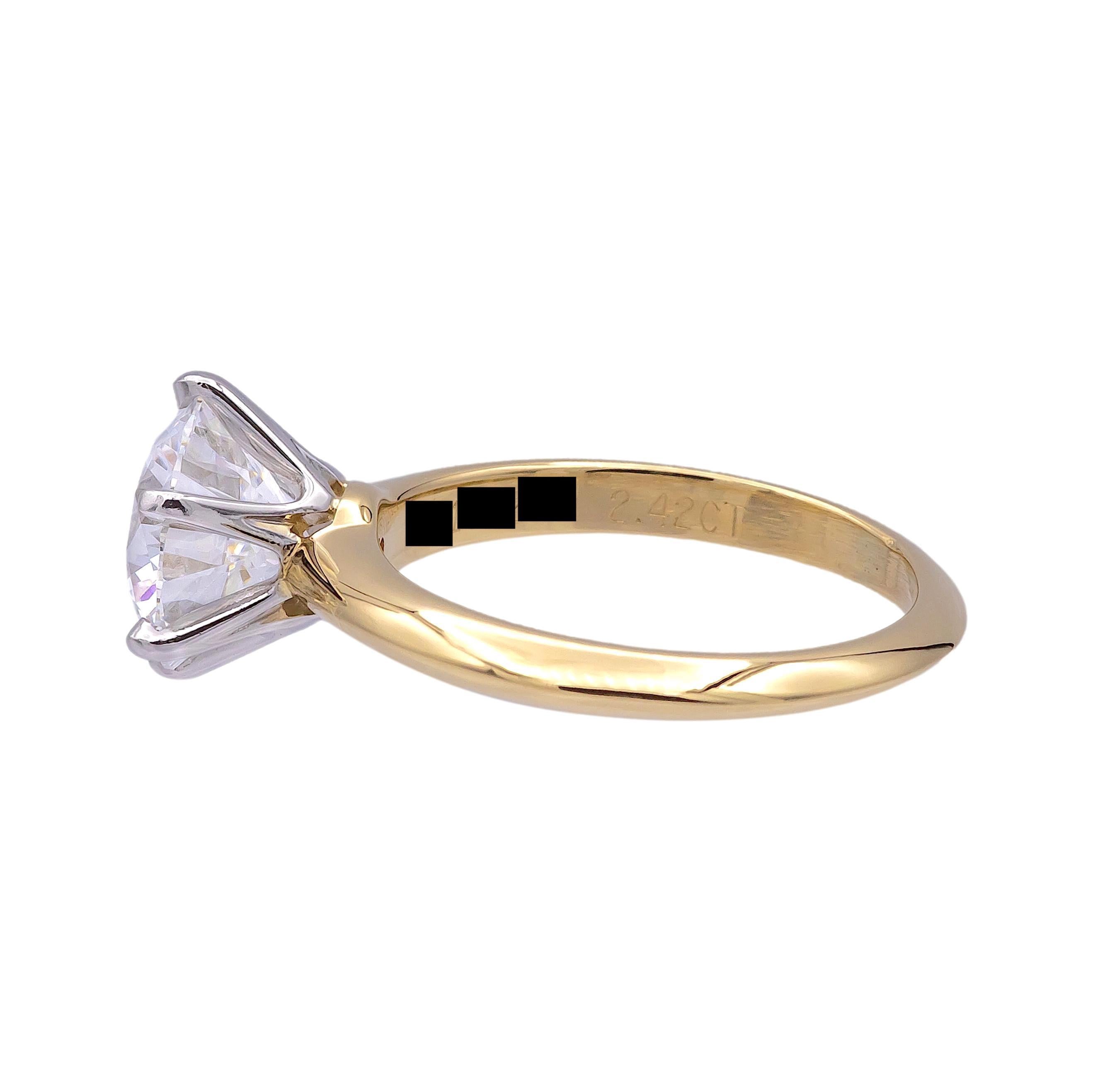 Round Cut Tiffany & Co 18K Yellow Gold Platinum 2.42 ct DVS1 Round Diamond Engagement Ring