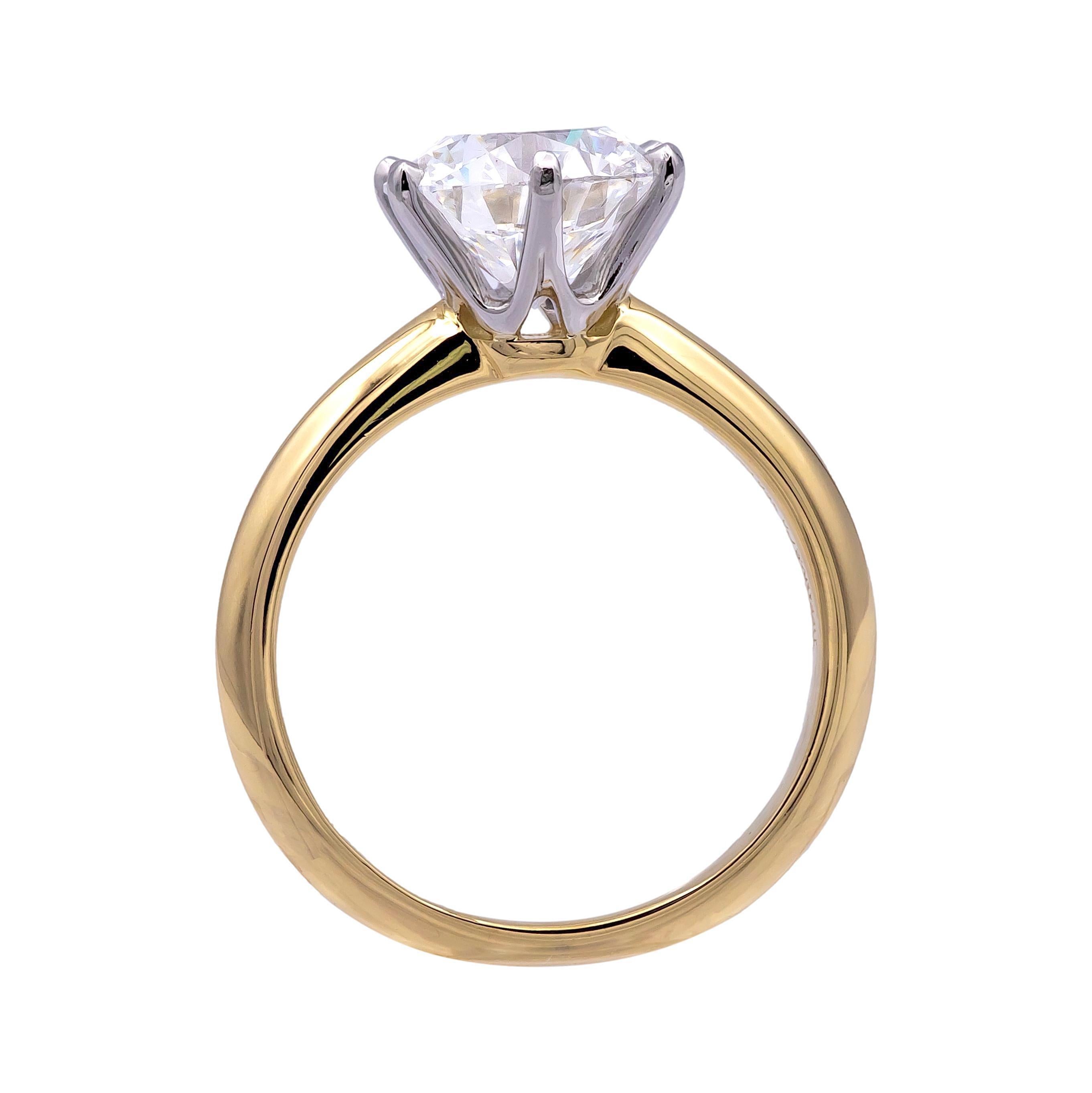 Women's Tiffany & Co 18K Yellow Gold Platinum 2.42 ct DVS1 Round Diamond Engagement Ring