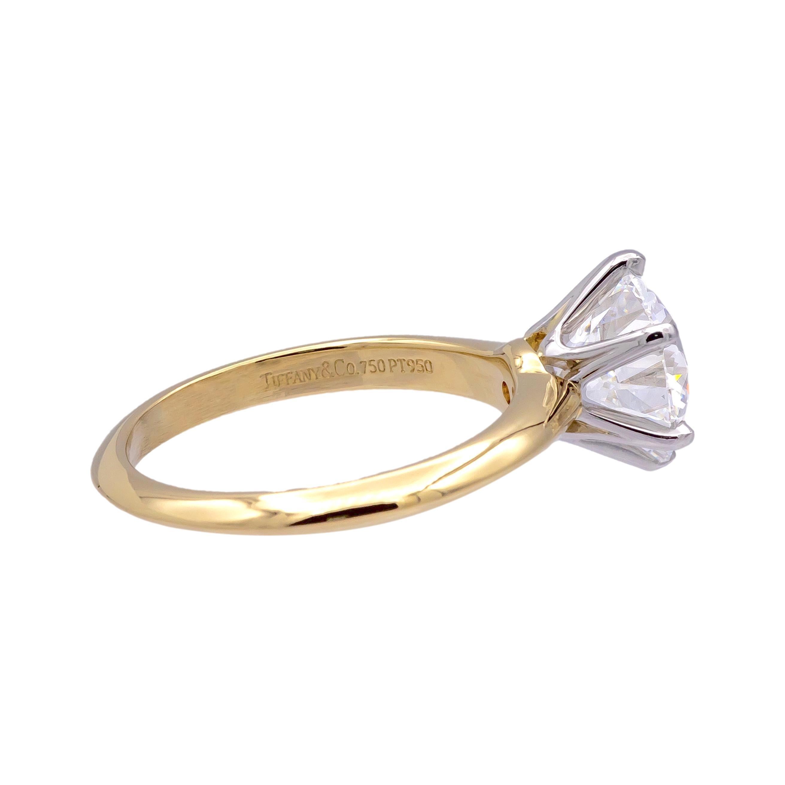Tiffany & Co 18K Yellow Gold Platinum 2.42 ct DVS1 Round Diamond Engagement Ring 1