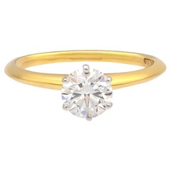 Tiffany 
Co 18K Yellow Gold Platinum .90ct F VS2 Round Diamond Engagement Ring