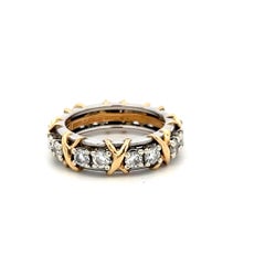 Tiffany & Co 18K Yellow Gold Platinum Band Ring 1.14ct Round F VS Diamond Size 5