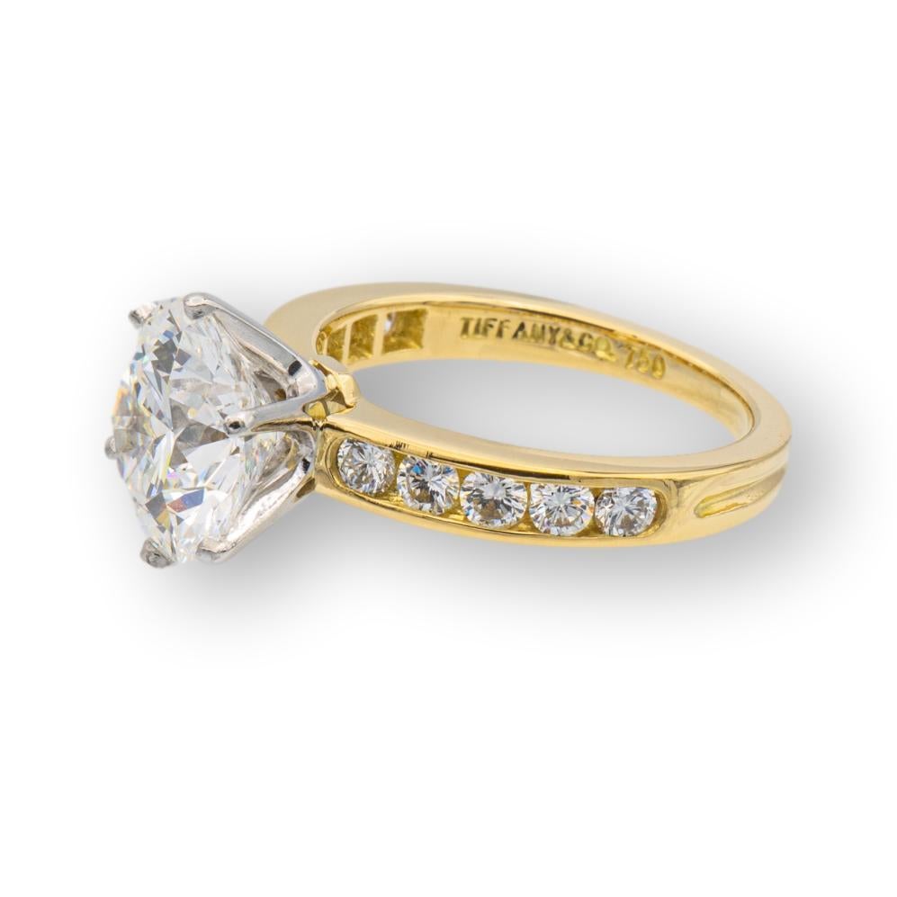 Tiffany & Co. 18K Gelbgold Platin Channel Set Runder Diamant Verlobungsring Damen