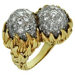 TIFFANY & CO. 18k Yellow Gold, Platinum & Diamond Acorn Ring 1960s Vintage