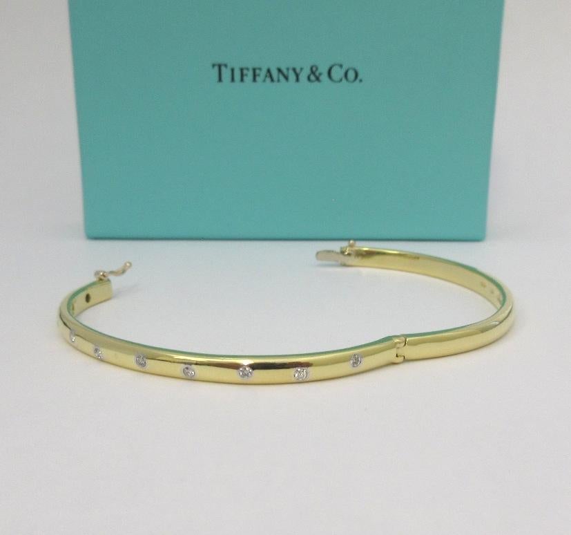 Round Cut Tiffany & Co. 18k Yellow Gold Platinum Diamond Etoile Bangle Bracelet