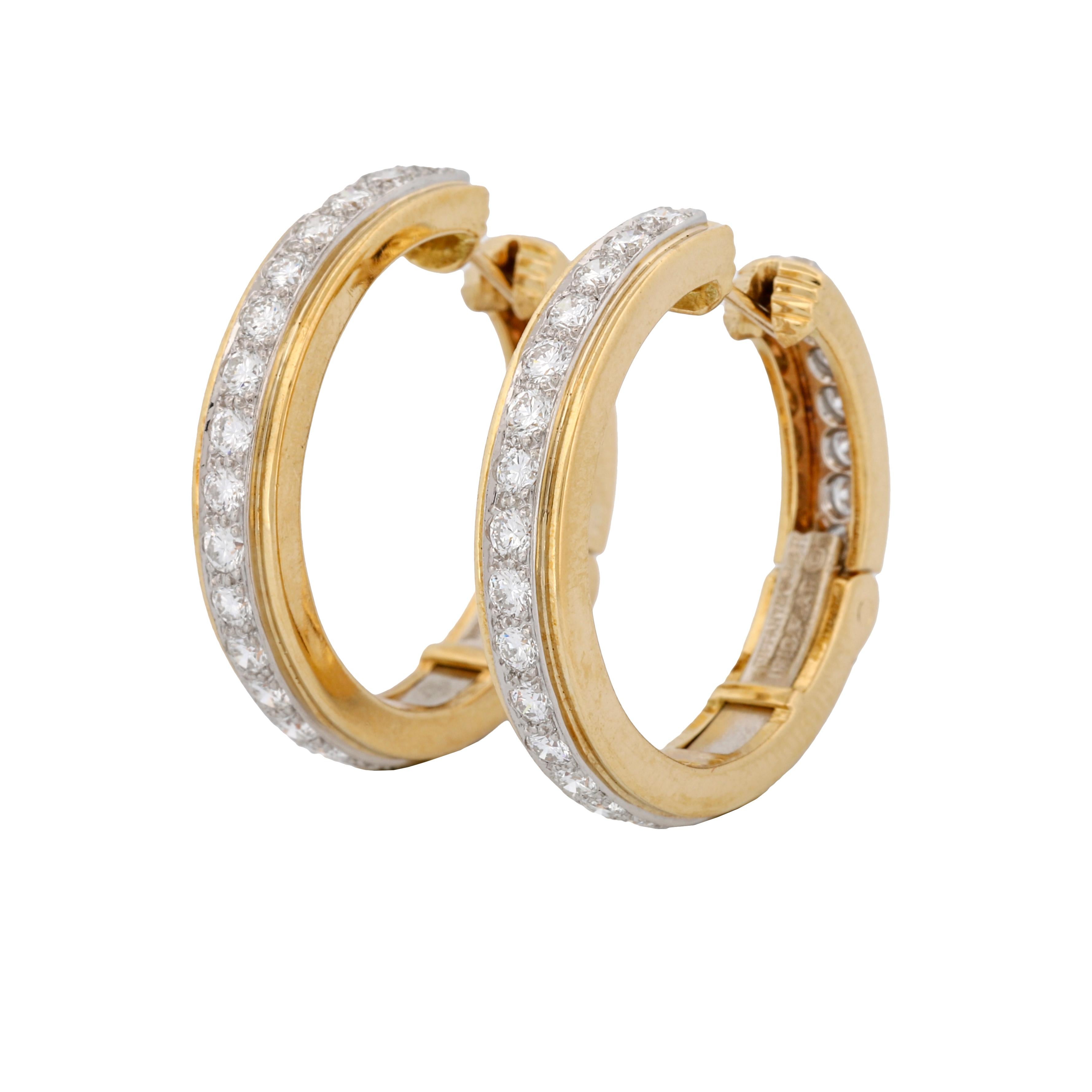 Tiffany & Co. 18k Yellow Gold Platinum Diamond Hoop Earrings 1.50 ct 3