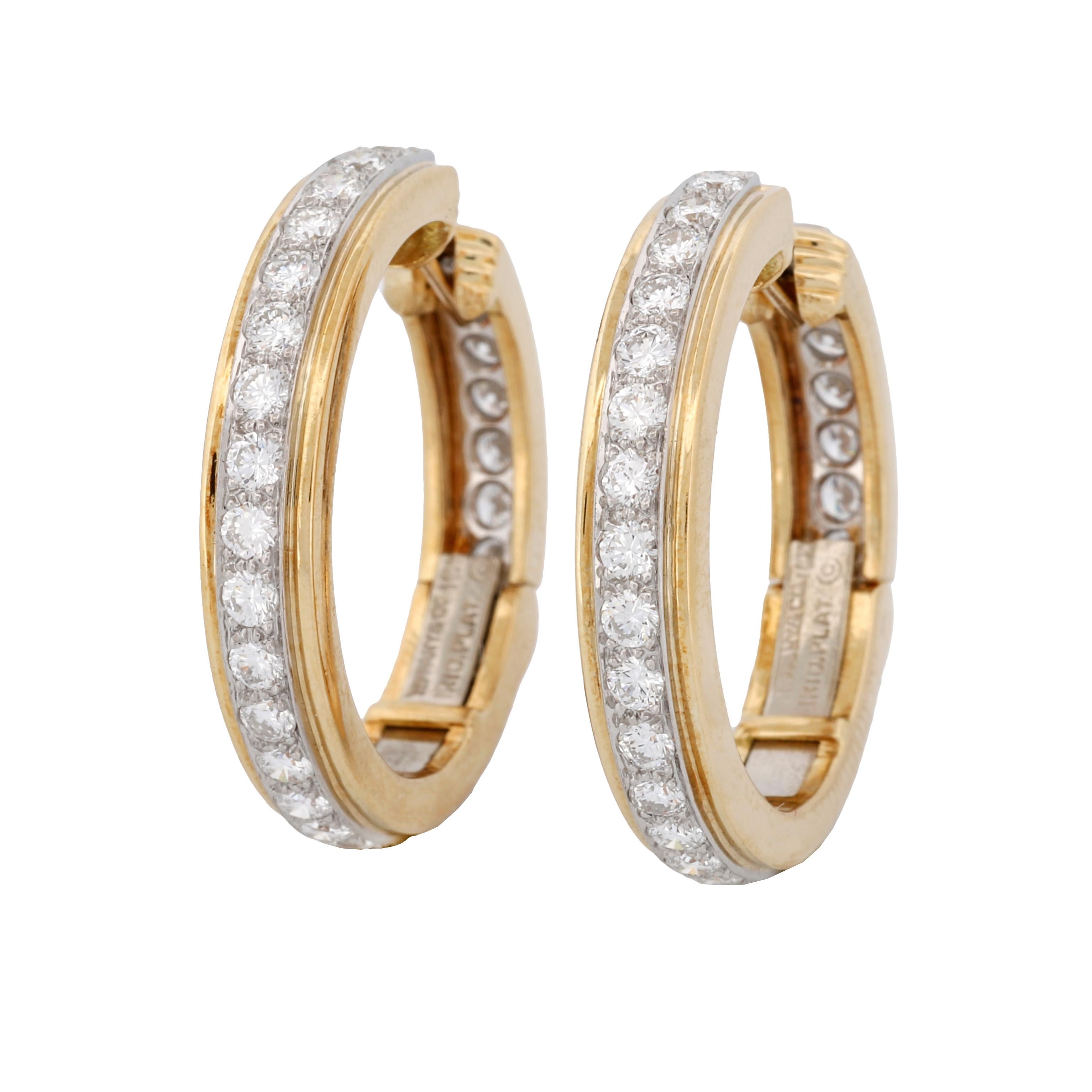 Tiffany & Co. 18k Yellow Gold Platinum Diamond Hoop Earrings 1.50 ct 4