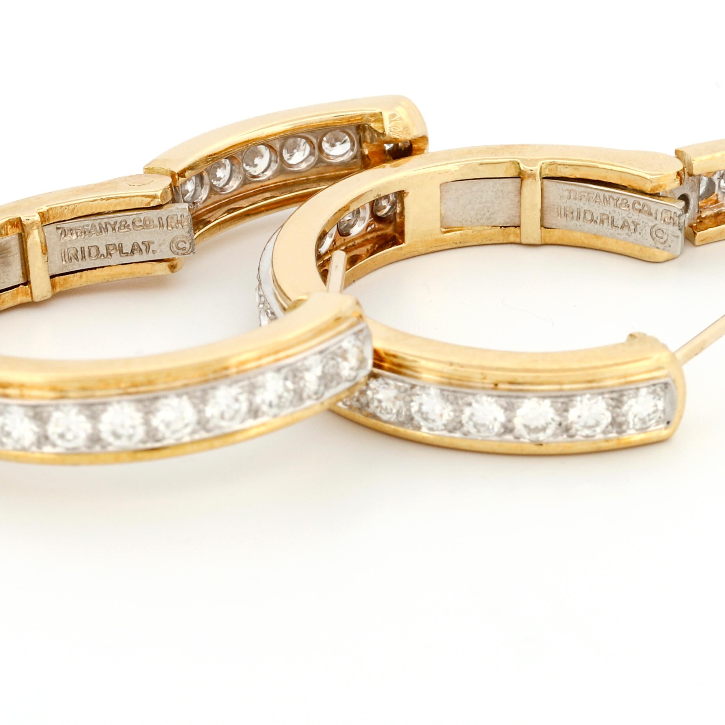 Tiffany & Co. 18k Yellow Gold Platinum Diamond Hoop Earrings 1.50 ct 5