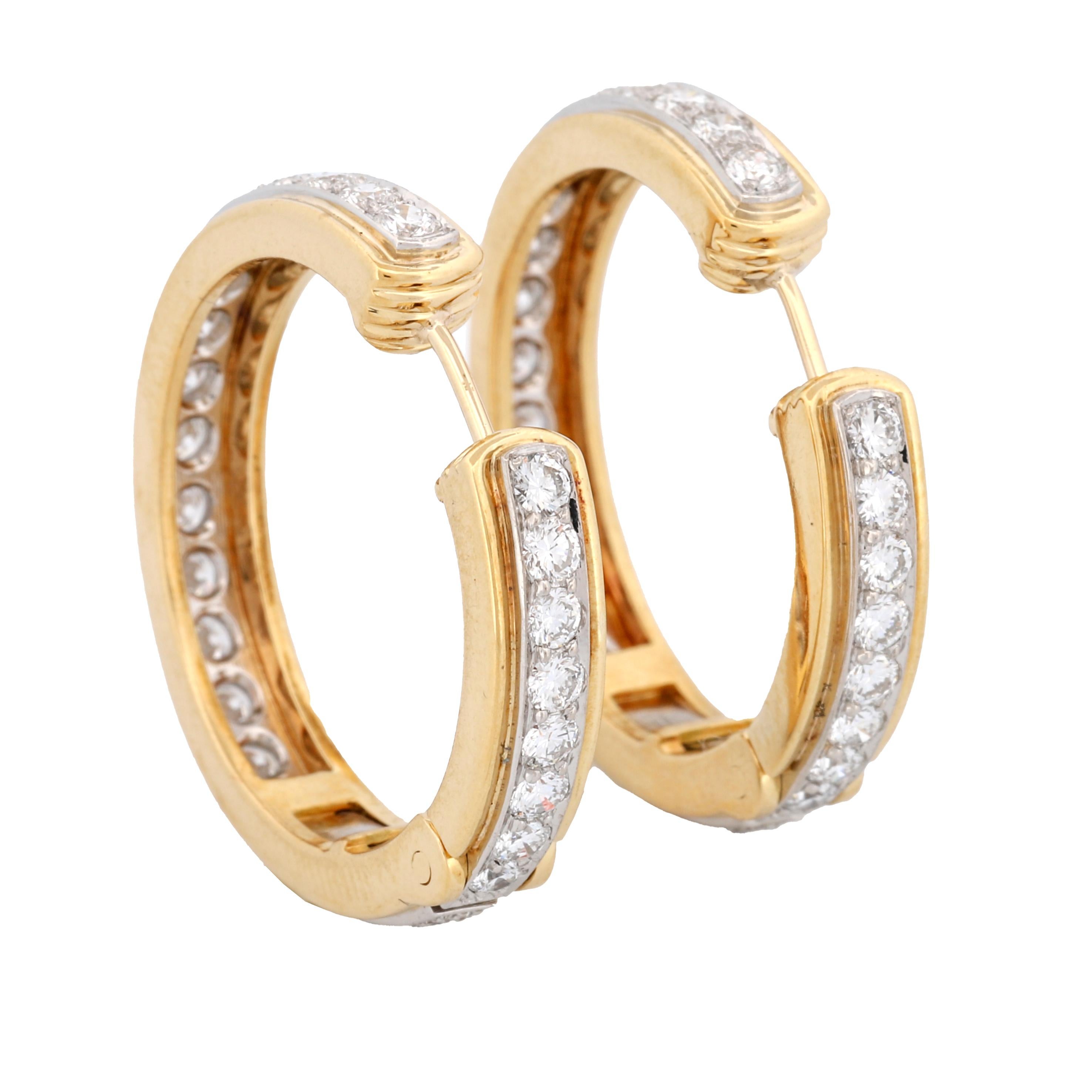 Women's Tiffany & Co. 18k Yellow Gold Platinum Diamond Hoop Earrings 1.50 ct