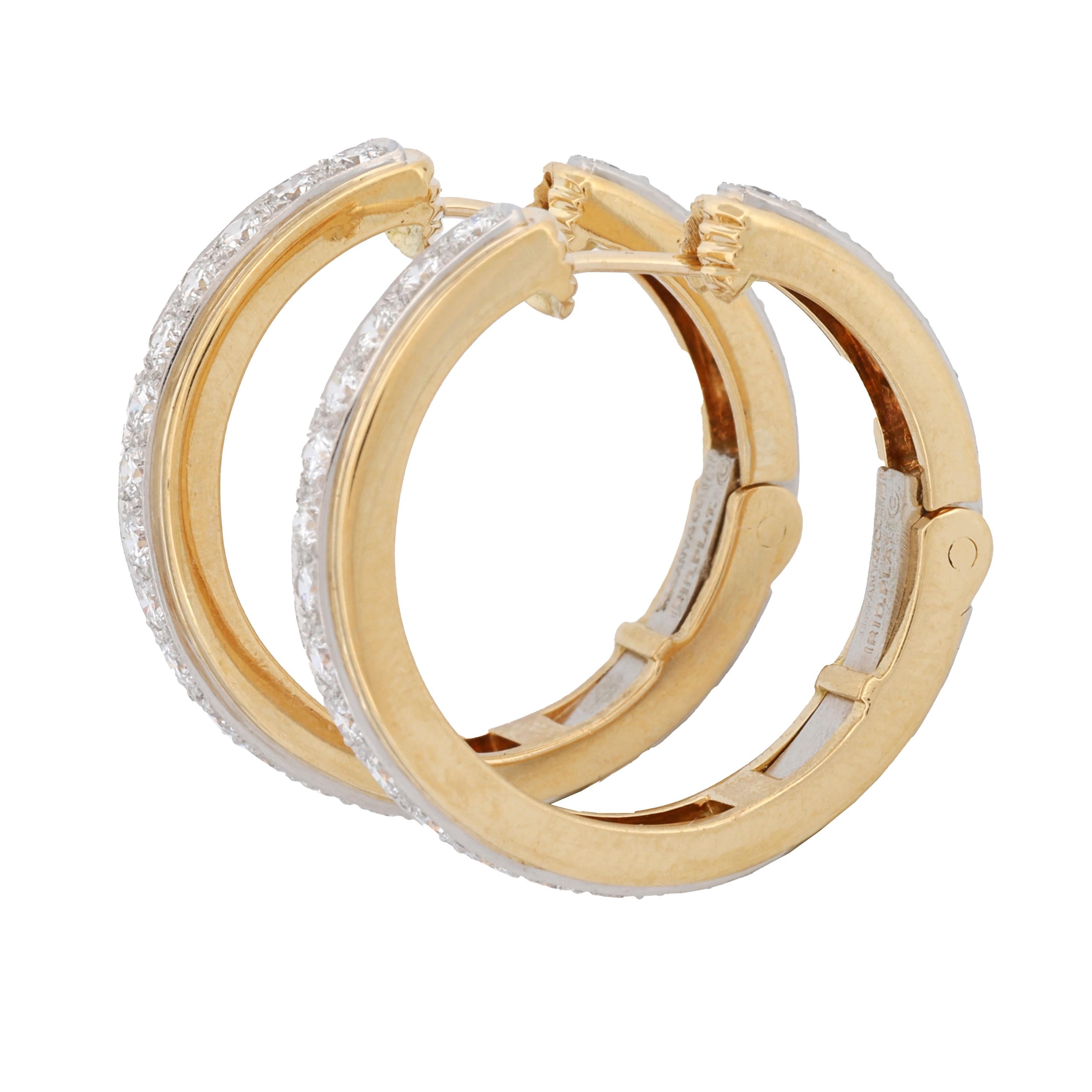 Tiffany & Co. 18k Yellow Gold Platinum Diamond Hoop Earrings 1.50 ct 2
