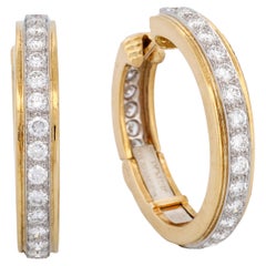 Tiffany & Co. 18k Yellow Gold Platinum Diamond Hoop Earrings 1.50 ct