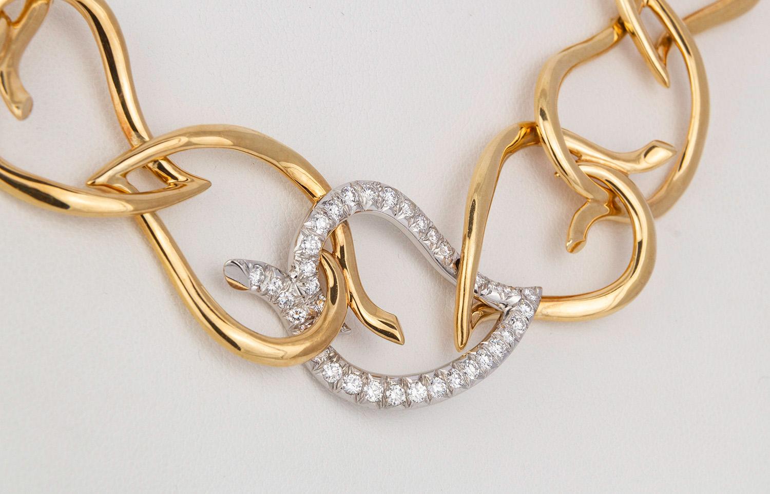 Tiffany & Co. 18 Karat Yellow Gold Platinum and Diamond Open Leaf Necklace 1