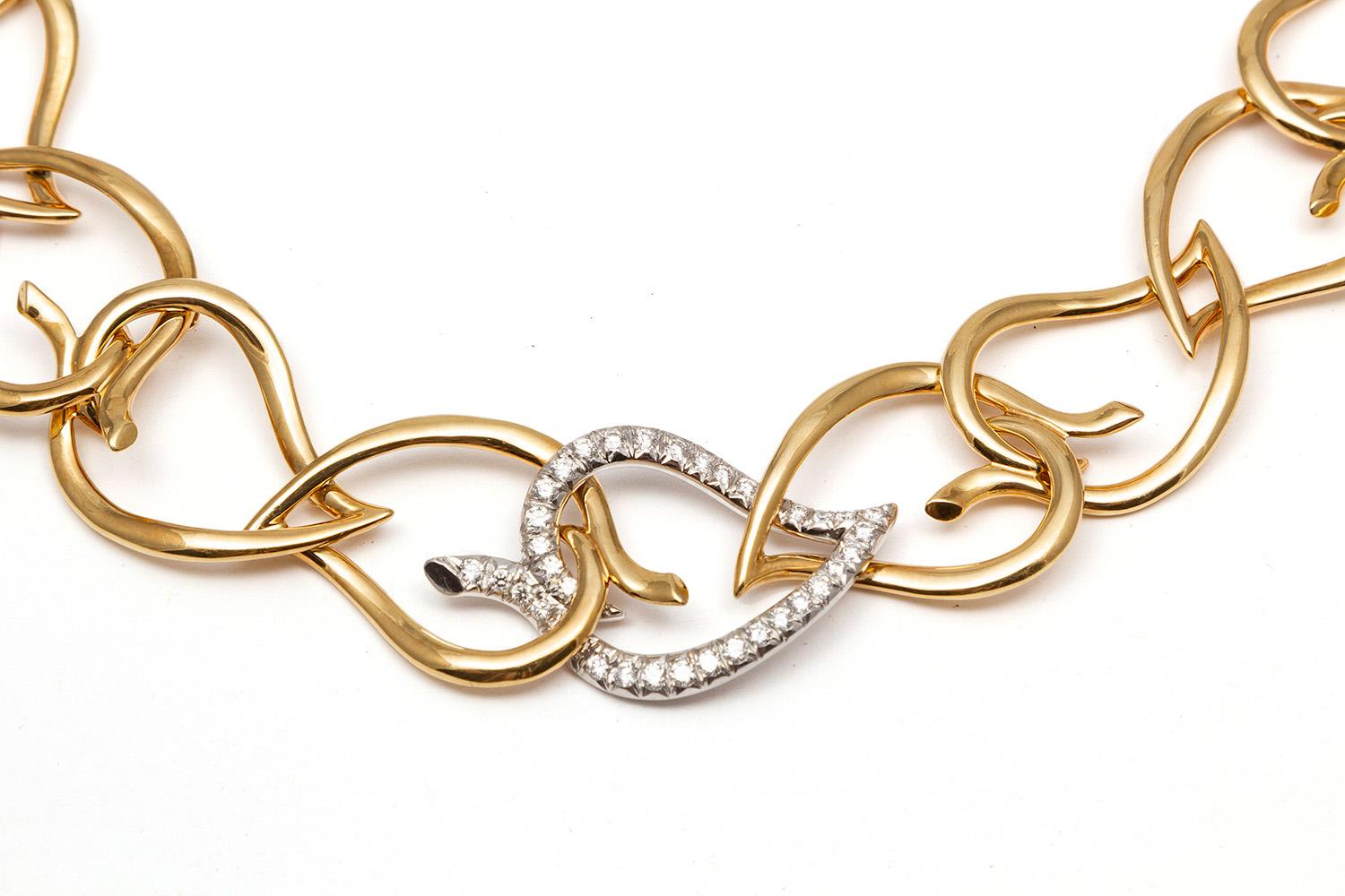 Tiffany & Co. 18 Karat Yellow Gold Platinum and Diamond Open Leaf Necklace 2