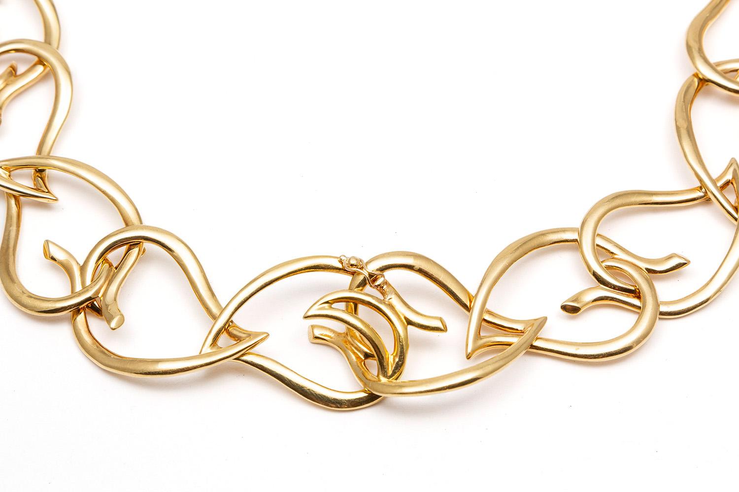 Tiffany & Co. 18 Karat Yellow Gold Platinum and Diamond Open Leaf Necklace 3