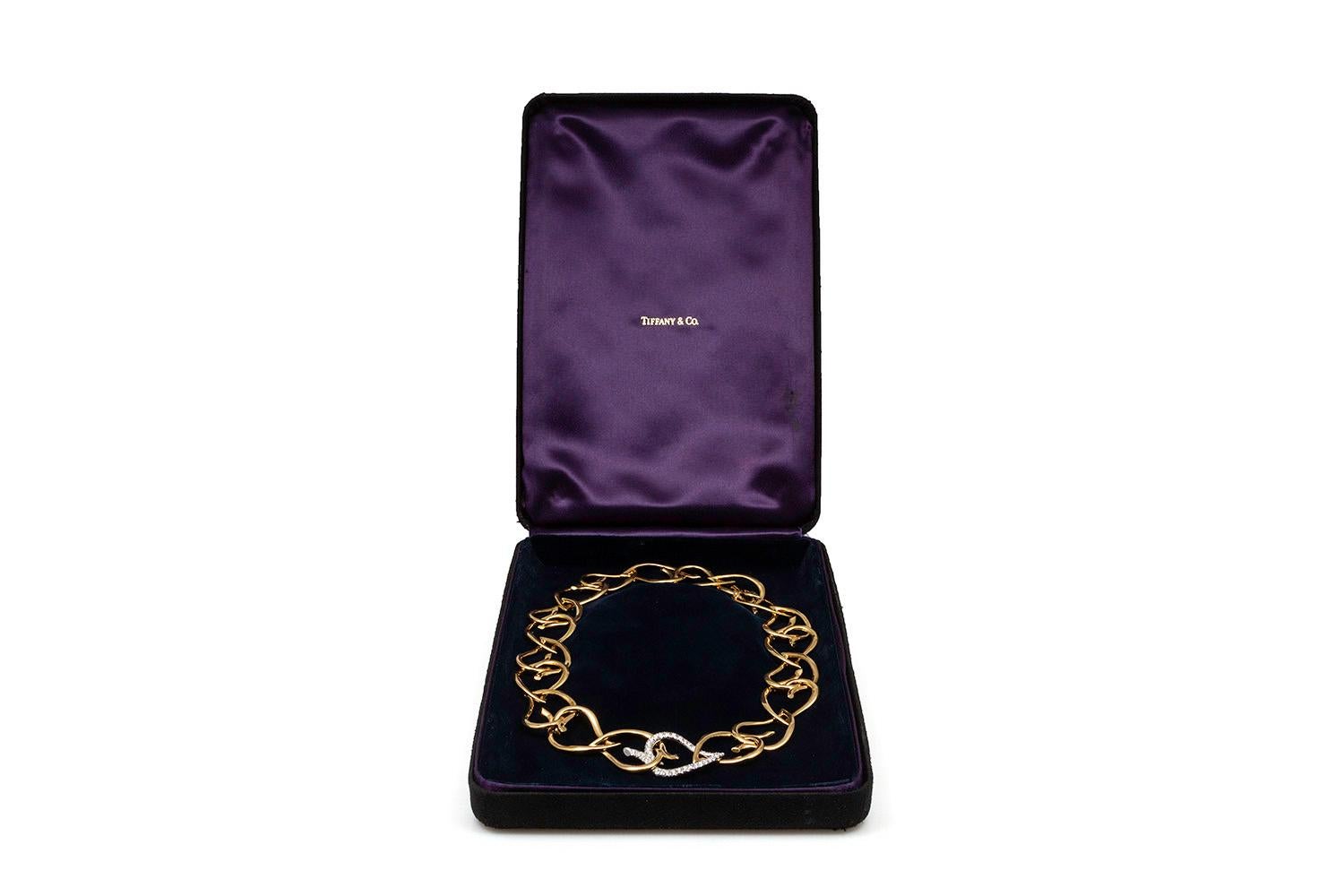 Tiffany & Co. 18 Karat Yellow Gold Platinum and Diamond Open Leaf Necklace 7