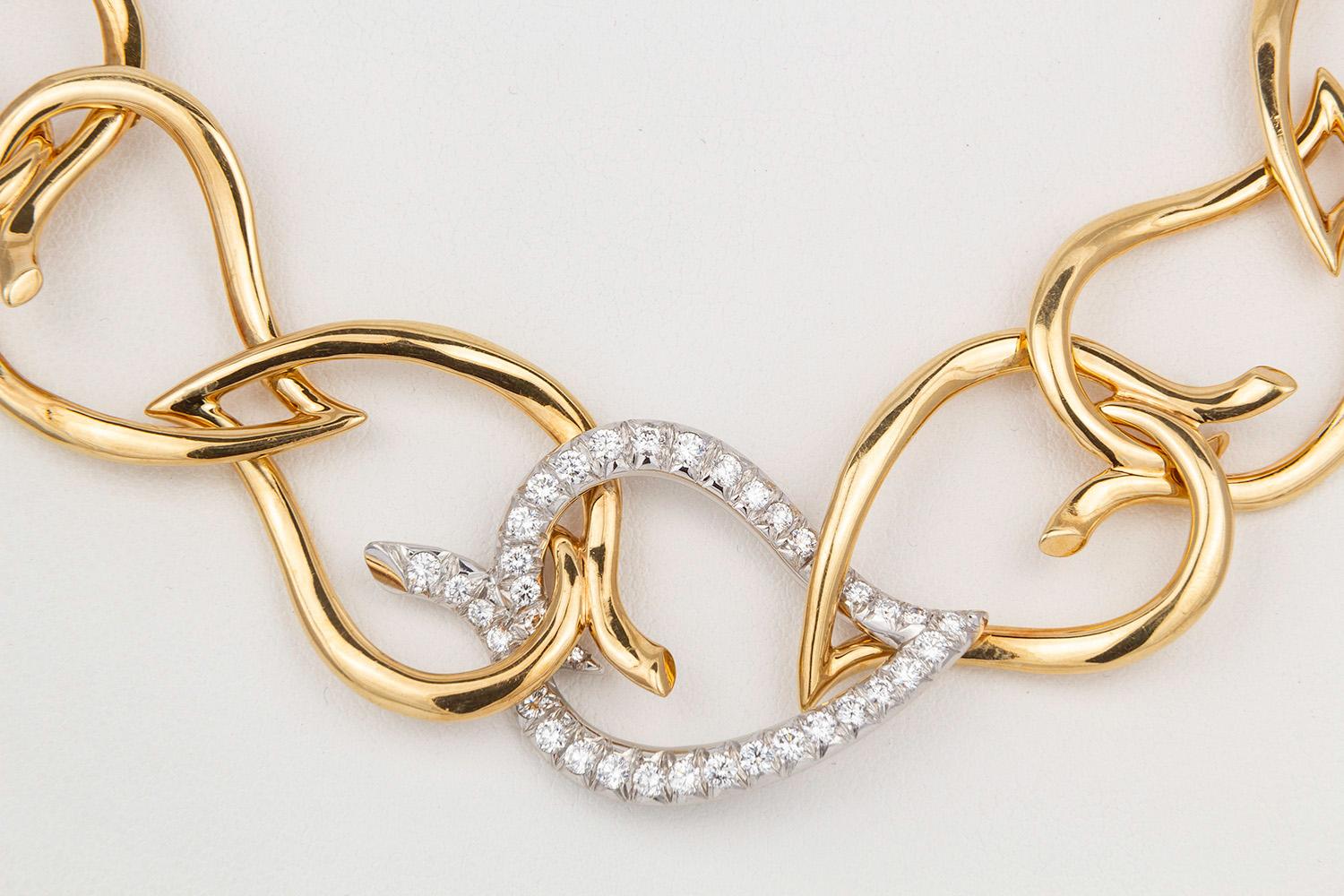 Women's Tiffany & Co. 18 Karat Yellow Gold Platinum and Diamond Open Leaf Necklace