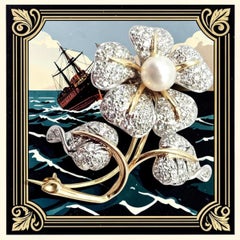 Tiffany & Co 18k Yellow Gold Platinum Diamond Pearl Pin Brooch