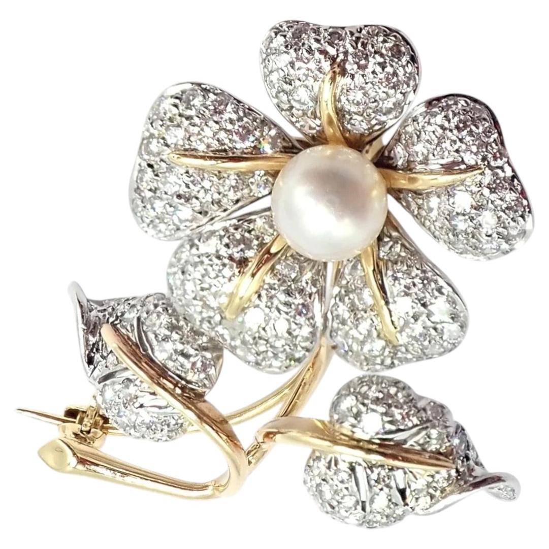 Broche de Tiffany & Co. de oro amarillo de 18 quilates, platino, diamantes y perlas