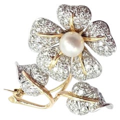 Tiffany & Co 18k Yellow Gold Platinum Diamond Pearl Pin Brooch