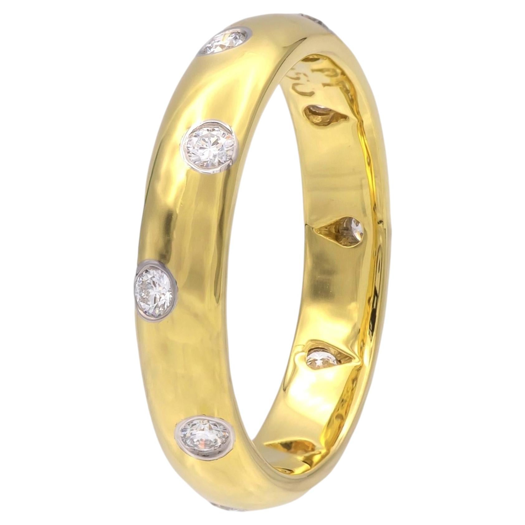 Tiffany & Co. Golding & Co. 18K Yellow Gold + Platinum Etoile Diamond Band Ring Size 5.5 3.8mm