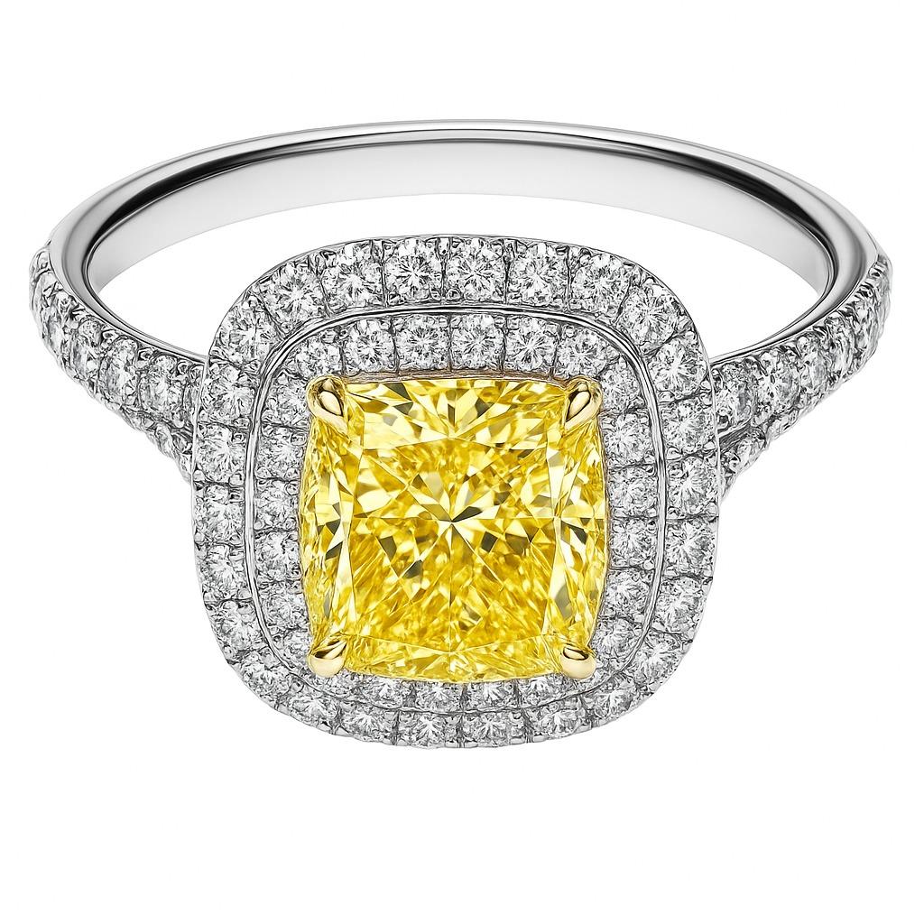 Tiffany & Co. Bague en or jaune 18k et platine à diamant jaune intense fantaisie Excellent état - En vente à Chicago, IL