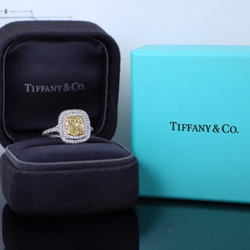 Tiffany & Co. Bague en or jaune 18k et platine à diamant jaune intense fantaisie Unisexe en vente