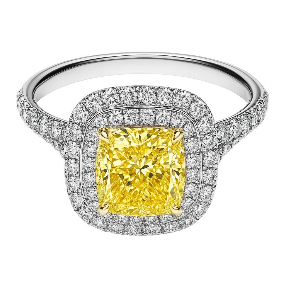 Tiffany & Co. Bague en or jaune 18k et platine à diamant jaune intense fantaisie