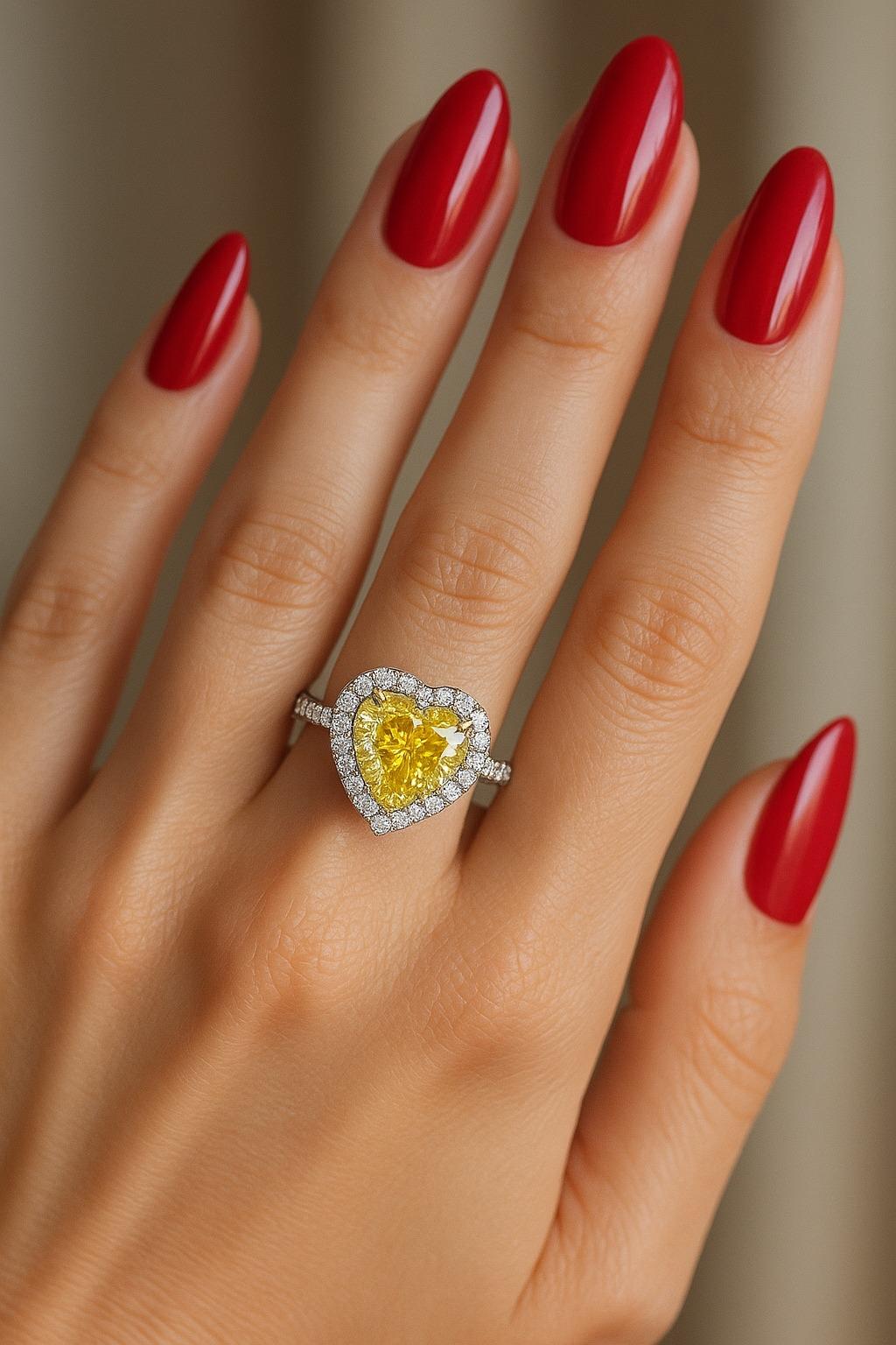 Tiffany & Co. Or jaune 18K et platine, diamant de cœur jaune vif fantaisie Excellent état - En vente à Chicago, IL