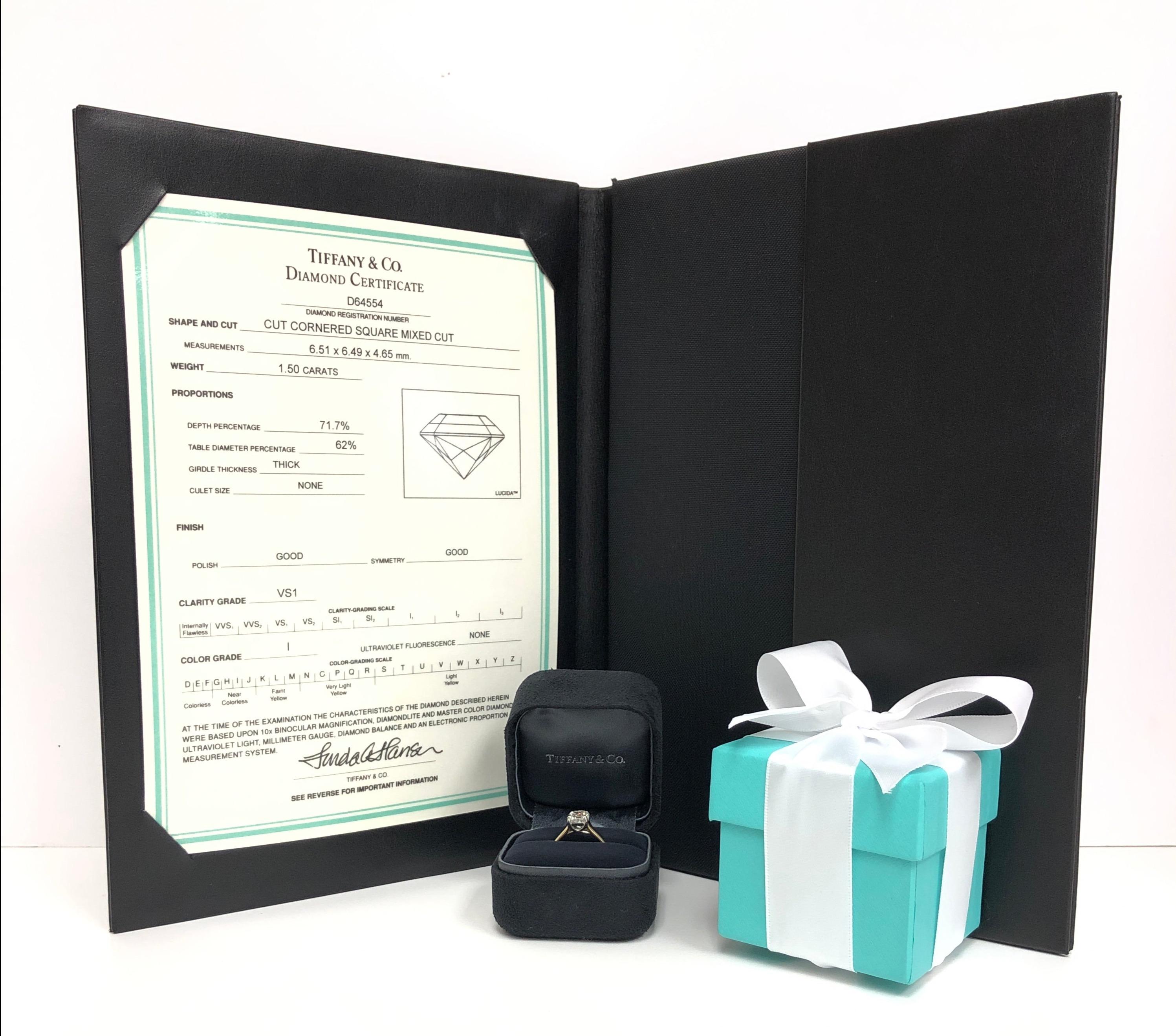 Tiffany& Co. 18K Yellow Gold Platinum Lucida Diamond Engagement Ring 1.50ct IVS1 9