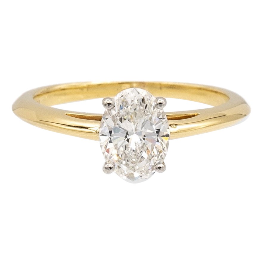 Verlobungsring von Tiffany & Co. aus 18 Karat Gelbgold und Platin mit ovalem Diamanten,79 Karat G VS1