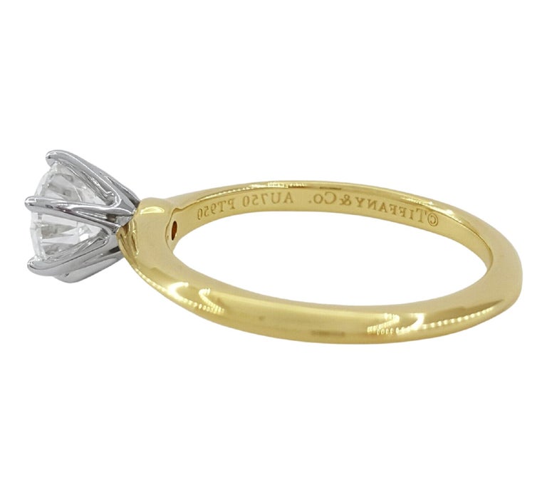 Tiffany & Co. 18K Yellow Gold & Platinum Round Brilliant Cut Diamond Ring In Excellent Condition In Rome, IT
