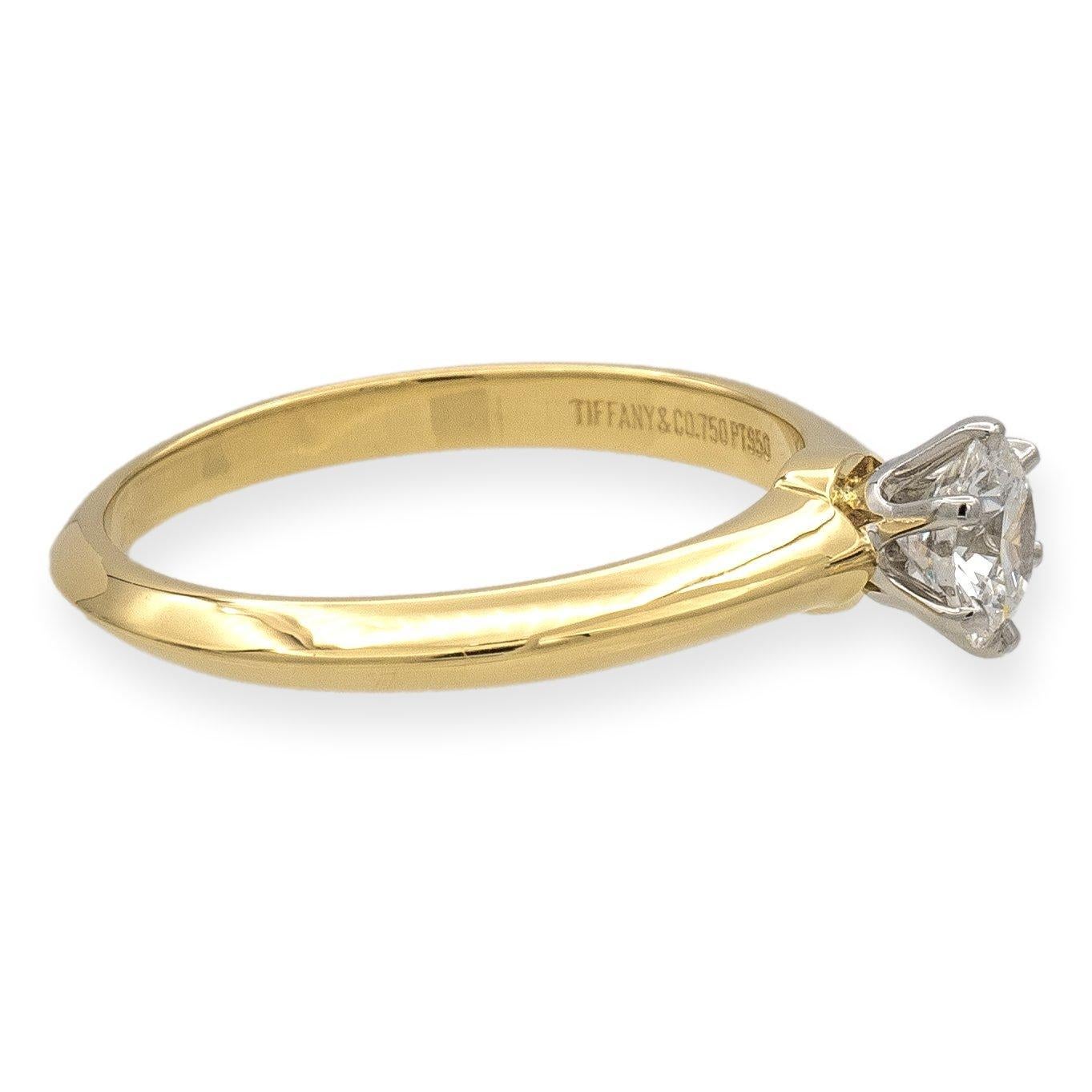 Contemporary Tiffany & Co. 18K Yellow Gold Platinum Round Diamond Engagement Ring .47Ct HVS2