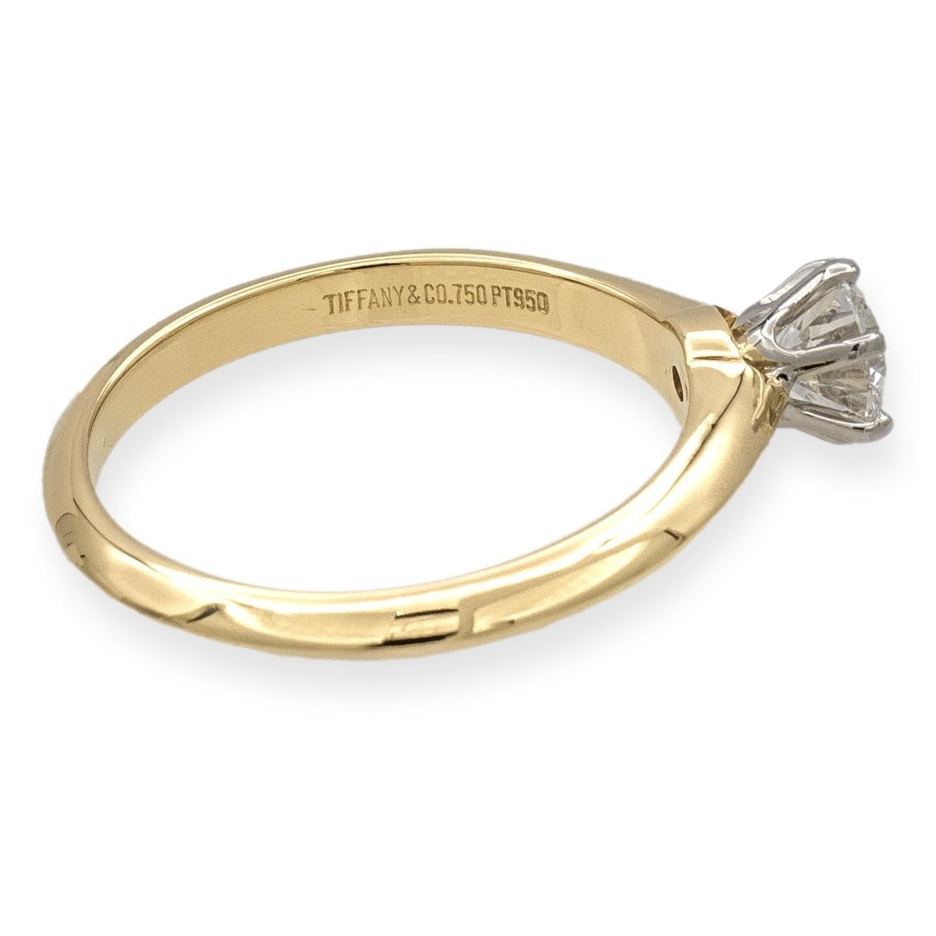 Round Cut Tiffany & Co. 18K Yellow Gold Platinum Round Diamond Engagement Ring .47Ct HVS2