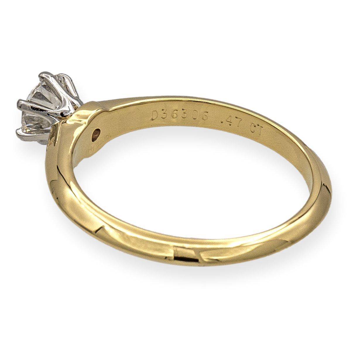 Women's Tiffany & Co. 18K Yellow Gold Platinum Round Diamond Engagement Ring .47Ct HVS2