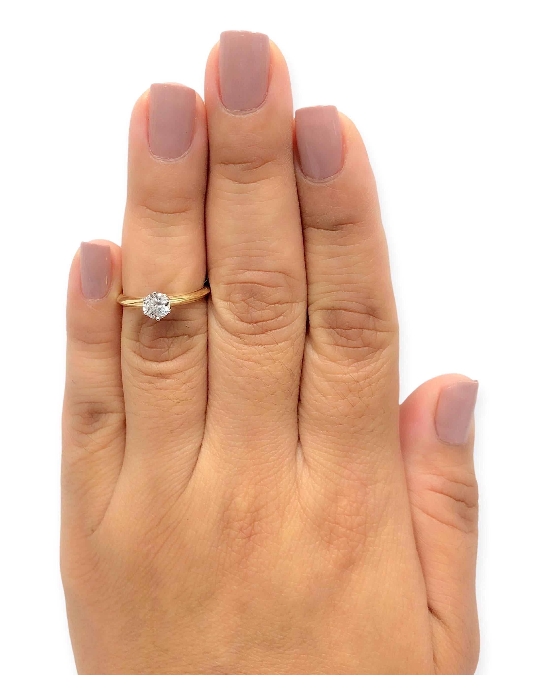 Tiffany & Co. 18K Yellow Gold Platinum Round Diamond Engagement Ring .47Ct HVS2 2