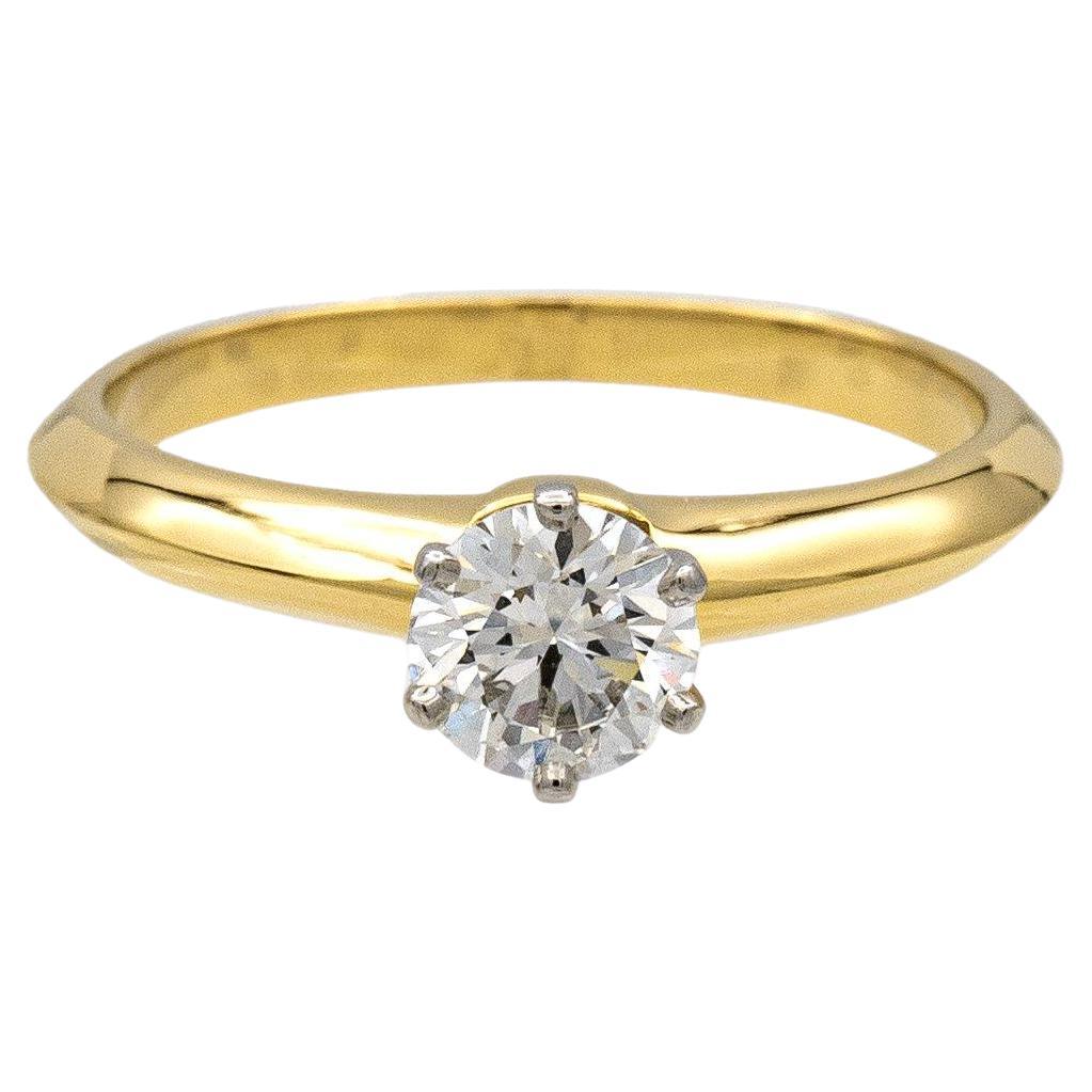 Tiffany & Co. 18K Yellow Gold Platinum Round Diamond Engagement Ring .47Ct HVS2