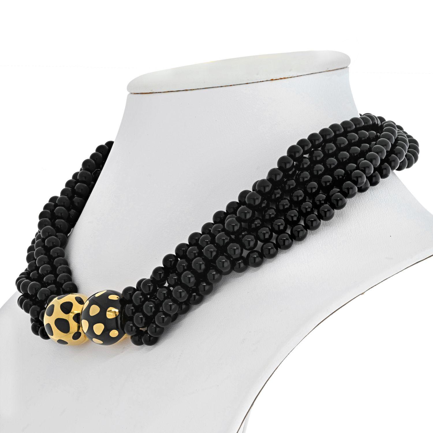 Modern Tiffany & Co. 18K Yellow Gold Positive and Negative Multi-Strand Bead Necklace
