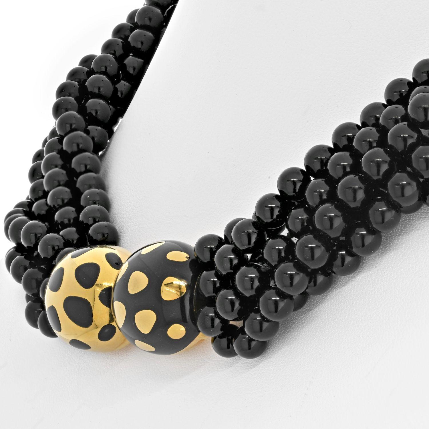 Tiffany & Co. 18K Yellow Gold Positive and Negative Multi-Strand Bead Necklace In Excellent Condition In New York, NY