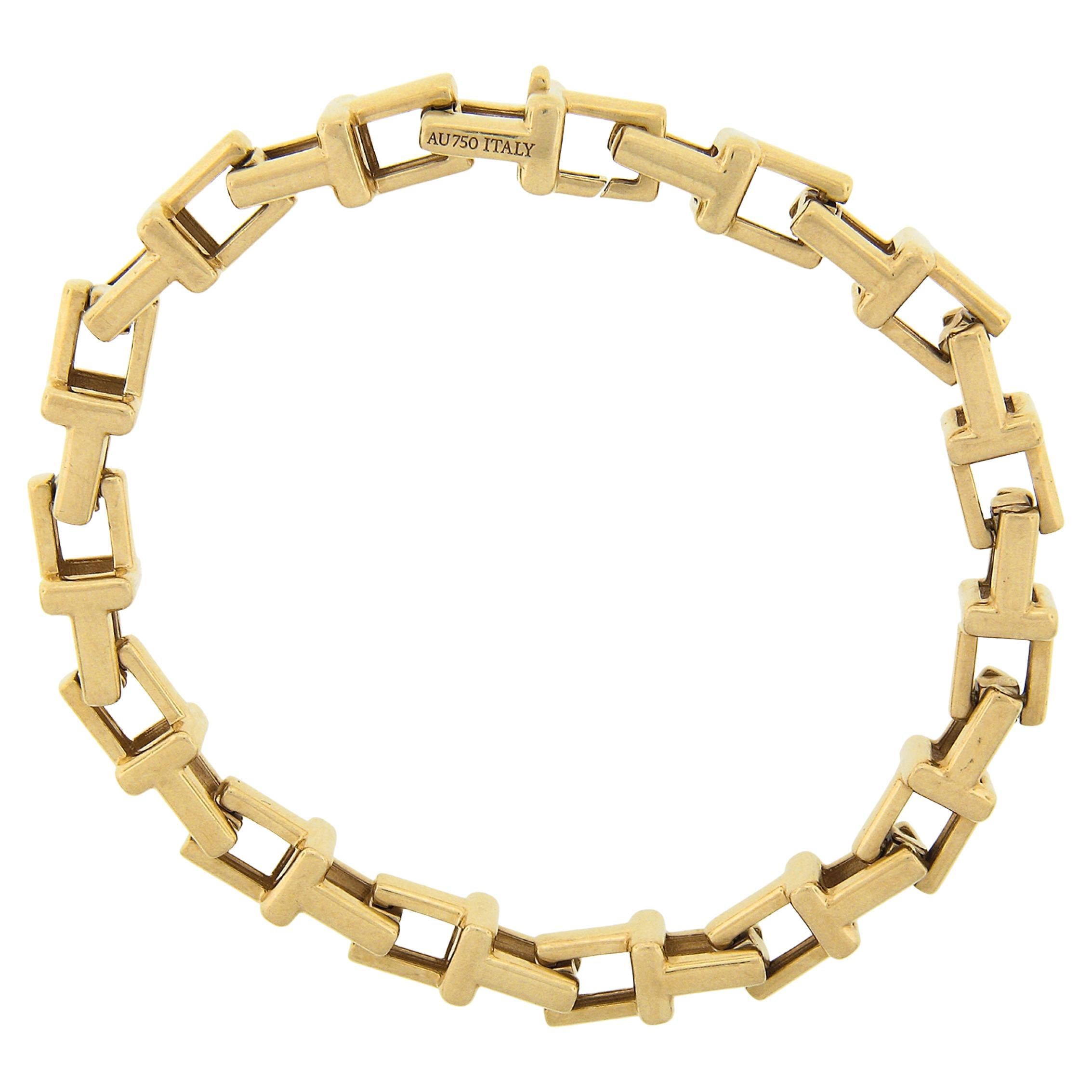 Tiffany & Co. 18k Yellow Gold RARE 7mm Interlocking T Link 7.25" Chain Bracelet